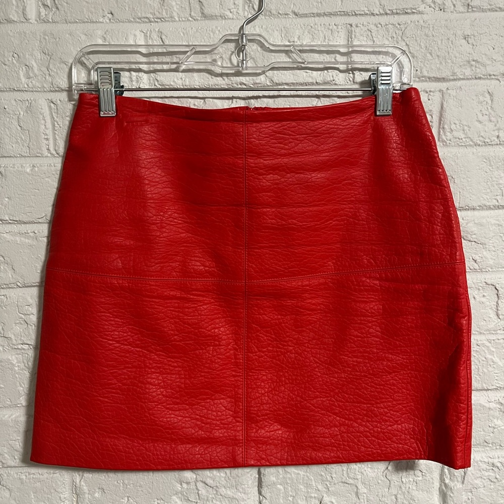 Red faux leather mini skirt